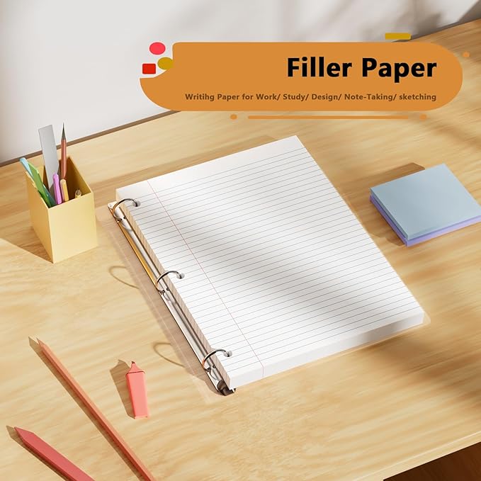 4-Pack White Loose Leaf Paper 520 Sheets Filler Paper 8 * 10.5 College Ruled 3-Hole Punched for 3-Ring Binders Notebook Lined 8" x 10.5"