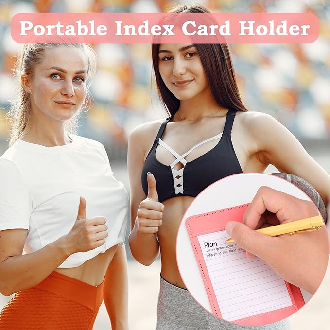 Leather Index Card Holder 3.8x6 Pink 3 x 5 PU Card Wallet Portable Pocket Notepad Holder with 25 Lined Sheets Mini Note Card Holder Writing Case with Card Slot Note Card Case for Record Sports No Pen