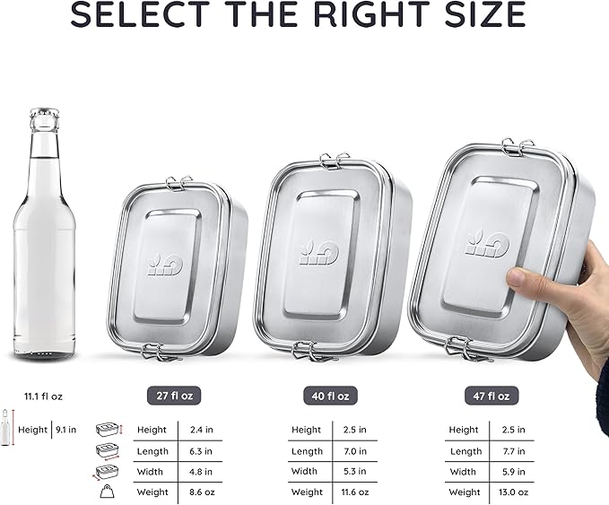 Bambaw Stainless Steel Lunch Box for Adults 47 oz, Metal Bento Box with Adjustable Compartment, Metal Lunch Container, Leakproof Stainless Steel Sandwich Container