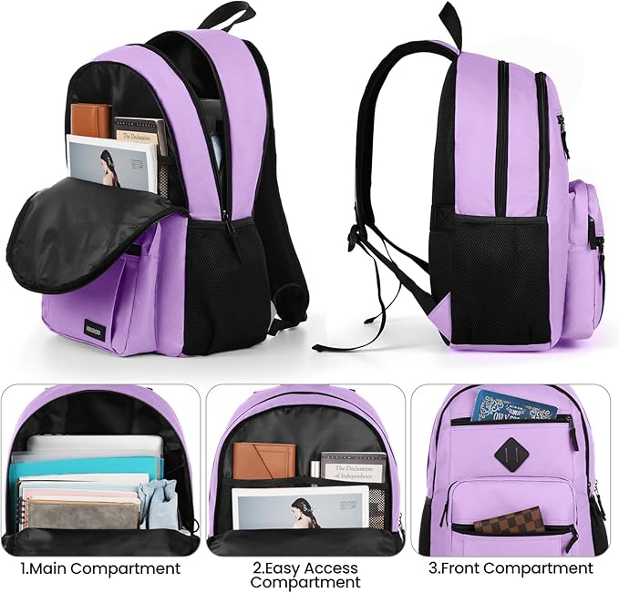 BIKROD Backpack for Girls Women, School Backpack for Teen Boys, Lightweight Casual High School Bookbag, Daily-use Travel Laptop Backpack Fits 15.6 Inch Notebook