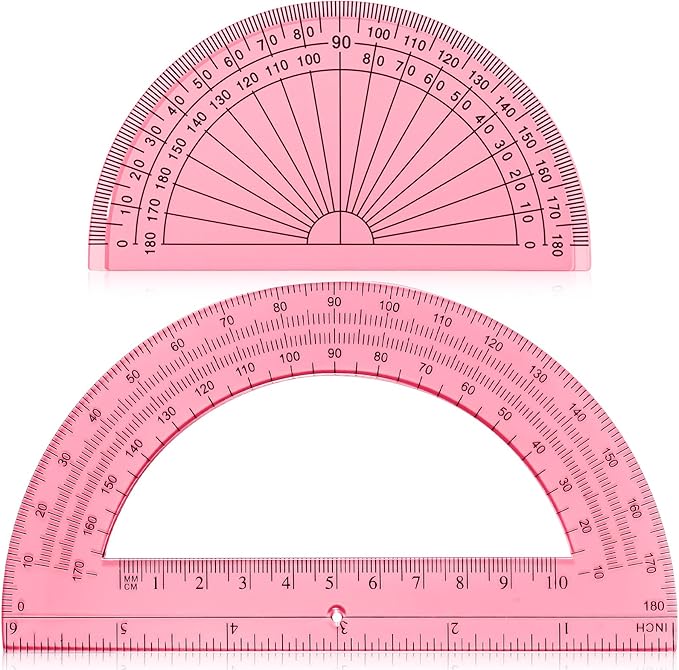 EBOOT 2 Pcs Plastic Protractor Clear 180 Degrees Transparent Protractor for Geometry, 4 Inch and 6 Inch(Light Pink)