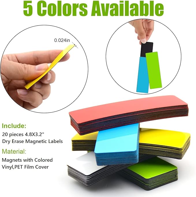STTMGN Dry Erase Big Magnetic Labels (4.8x3.2,Pack of 20),Large Write On Magnets Name Plates Sticker,Waterproof/Reusable for Refrigerator&Lockers&Whiteboard&Cabinet(Multicolor)