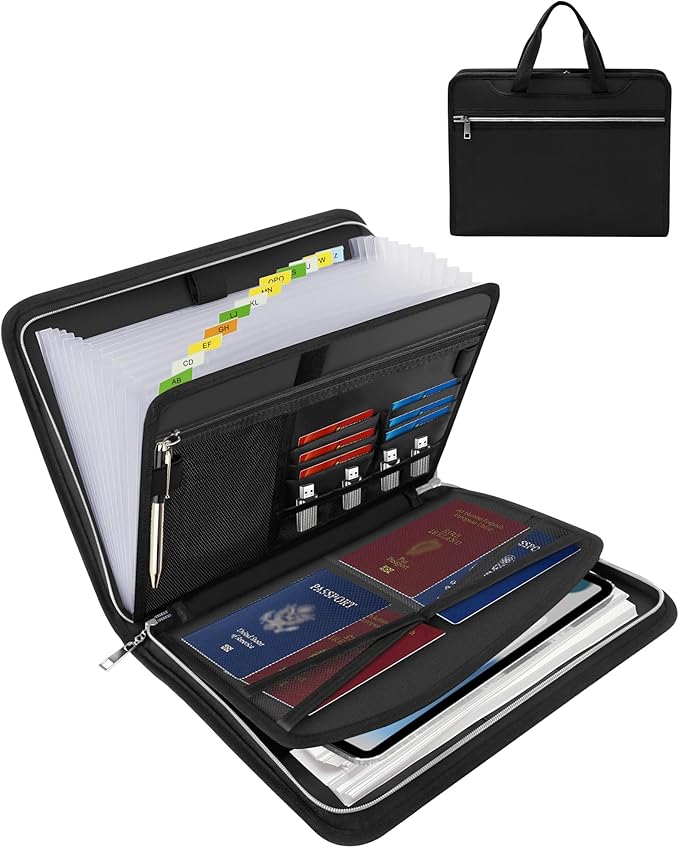 Fireproof Important Document Organizer Folio - Accordion File Organizer, 13 Pocket Expanding File Folder with Labels (Minimalist)