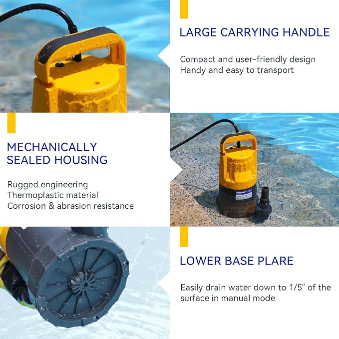 1/2HP Sump Pump, 2906GPH Submersible Water Pump | Utility Pump for Water Removal in Hot Tubs, Pools, Basements, and Garden Ponds