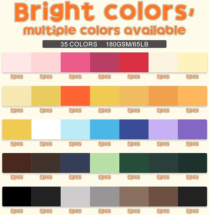 105 Sheets 8.5" X 11" Colored Card Stock Paper 35 Assorted Colored Cardstock Printer Construction Paper Card Making Supplies for Printer, Invitations, Scrapbooking, Diy Crafts (180gsm/65lb)