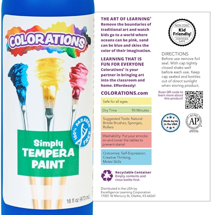 Colorations Paraben-Free Simply Tempera Paint 16 oz -Yellow