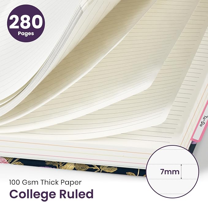 Taja Pretty Large Spiral Lined Notebook for Work with 5 Removable Dividers