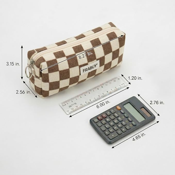 Soft Corduroy Pencil Case Pen Pouch Organizer, Small Stationery Bag | Cute Crown Checkerboard Pouch, Smooth Zipper, Daily Cosmetics Holder, Compact Organizer for School Teen Girls, Women