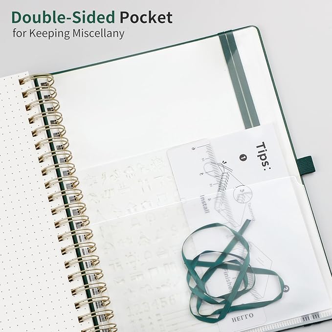 EMSHOI Dotted Journal Spiral Notebook - 300 Pages, B5 Hardcover Leather, 100 GSM Thick Dot Grid Notebook for Women Men Work Writing, Journaling, Drawing, 7.48" x 10.15", Dark Green