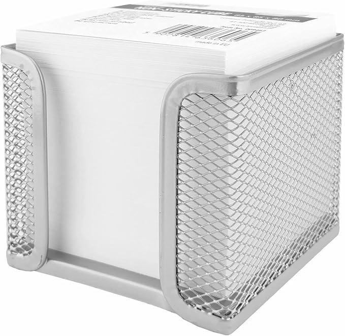 D.RECT - Note Box | Made of Mesh | Solid Metal | For the Modern Workplace | Silver | with Note Pad 700 Sheets - 95 x 95 x 80 mm