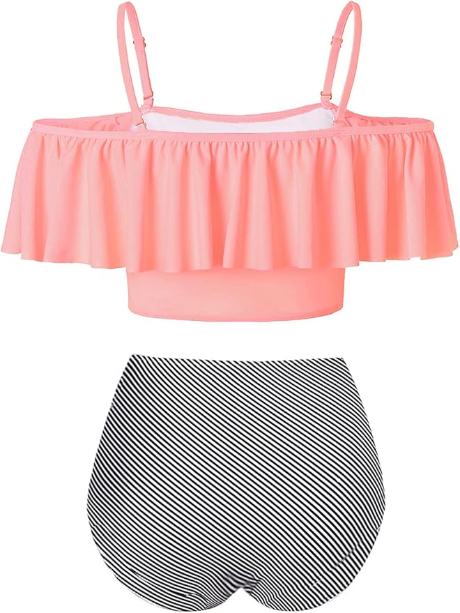 Kaei&Shi High Waisted Flounce Bikini Set,Tummy Control Swimsuits for Women,Off Shoulder
