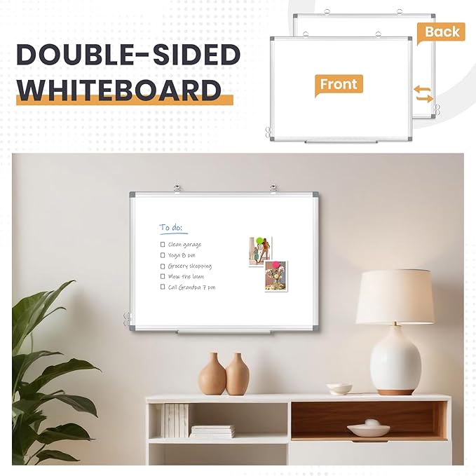 Double Sided Magnetic White Board, 48"x36" Dry Erase Whiteboard for Wall with Aluminum Frame Large Presentation Board for School, Office and Home