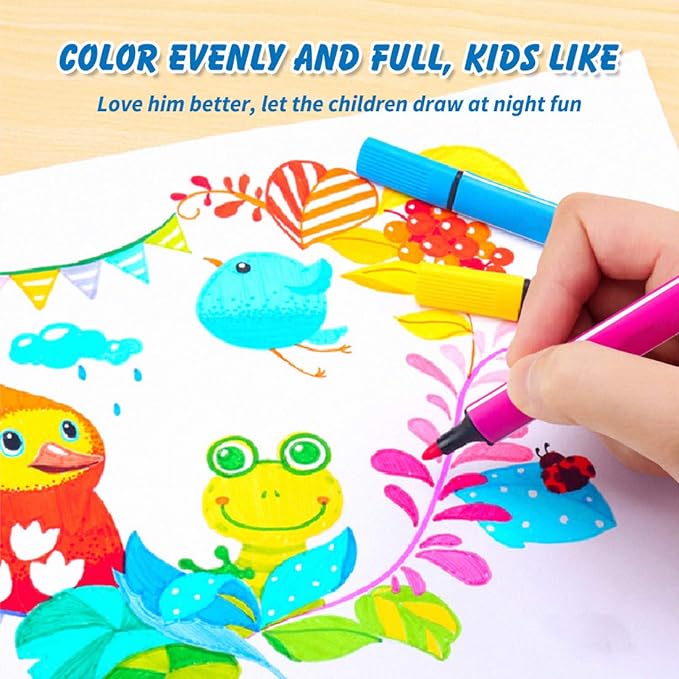 Marte Vanci Triangle Shape Washable Coloring Pens for Kids, Washable Markers with Medium Point for Book Doodling Graffiti, Coloring Markers With Carrying Case (36 Colors)