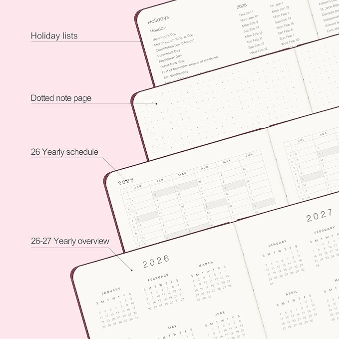 And Per Se 2026 Planner, 15 Months Hardcover Daily, Weekly & Monthly Planner, A5 size, 100GSM Thick Paper, Back Pocket, 5.7" x 8"(Dark Red)