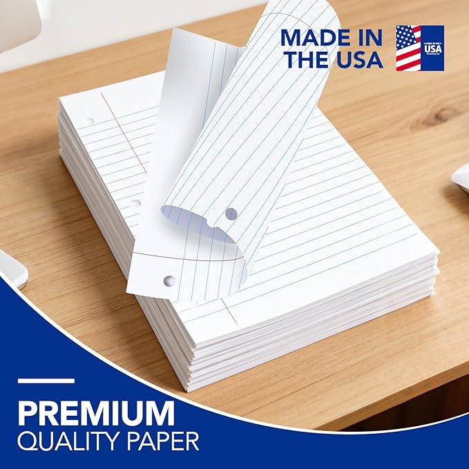 Kaisa Notebook Paper USA-Made Loose Leaf Paper, 24 Pack 3600 Sheets 8"x10.5" College Ruled - 3-Hole Punched Bulk Filler Paper for 3-Ring Binder, 150 Sheets/Pack, Wholesale Available(24Pack-college)