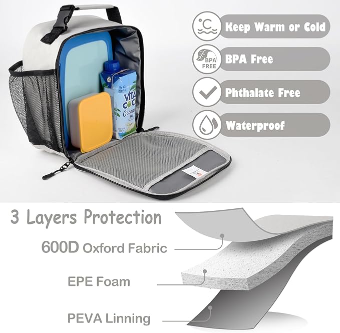 CaCTOUR Lunch Box Kids,Premium Insulated Lunch Bag for Girls Boys,Soft Bag Mini Cooler Back to School Thermal Reusable Lunch Bag for Work School Picnic (Gray)