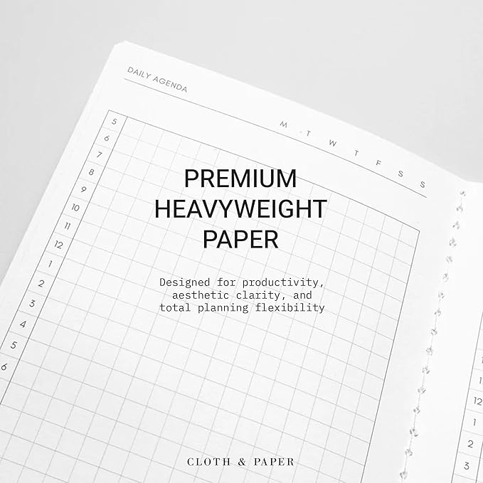 Cloth & Paper Travel Notebook | Daily Planner Agenda – Aspen | A5 Slim Planner Notebook 4.3" x 8.3" | Productivity Planner with Hourly Schedule Layout for Planning & Time Blocking – Soft Touch Cover