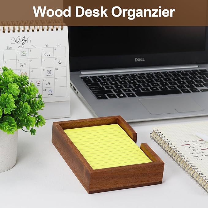 MultiBey Sapele Wood 4x6 Inch Sticky Note Holder, Wooden Notepad Dispenser and Desktop Organizer for Office, School, Home Supplies