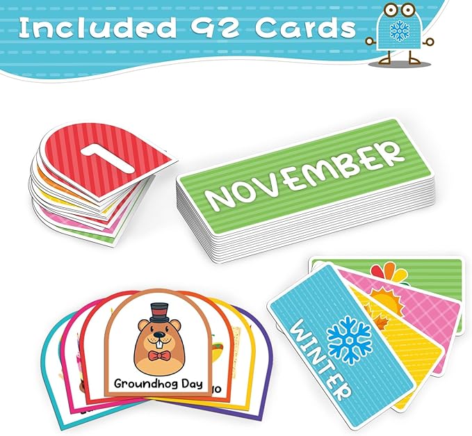 Mewise Monthly Calendar Pocket Chart with 92 Activity Cards for Kids,Simplified Calendar Pocket Chart for Kids Easy Learning,Classroom/Teacher Must Have Supplies/School Decor (Black English)