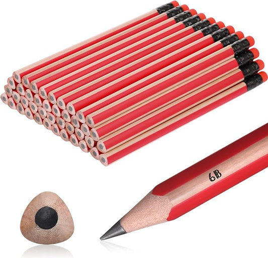 Seajan 48 Pcs 6B Jumbo Pencils, Big Fat Thick Triangular Grip 7 Inch Large Pencils Refill with Eraser for Kid Beginner Preschooler Kindergarten School Office Writing Christmas(Red)