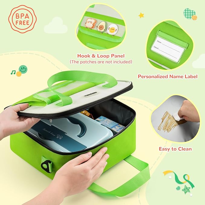 REDSHELL Tactical Lunch Box Kids, Large Insulated Lunch Bag for Boys Girls, Cooler Lunchbag, Square Toddler Lunchbox, School Daycare Lunch Tote Pail with Water Bottle Holder Shoulder Strap, Dark Green