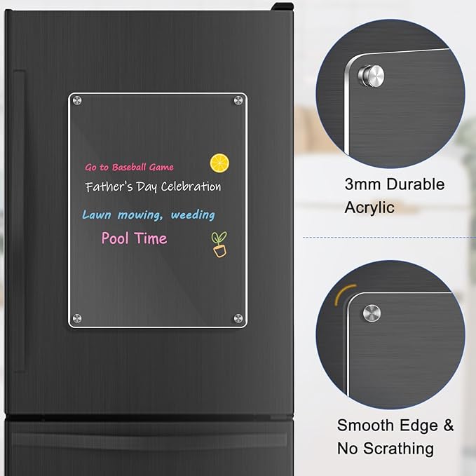 WALGLASS Fridge Acrylic Board, 11"x8" Clear Magnetic Planning Board, Dry Erase Board for Refrigerator, Fridge Planner, 6 Liquid Markers