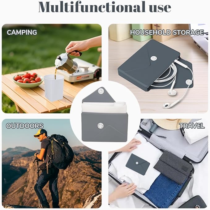 Silicone Collapsible Travel Cup, Foldable Water Cup with Card Bag - Portable Leak-Proof Reusable Mug for Camping, Hiking, Sports (black)