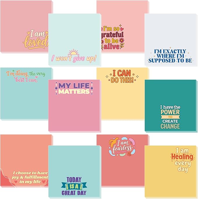 Yinder 24 Pcs Inspirational Sticky Notes Cute Motivational Sticky Notes Pad End of Year Employee Appreciation Gifts Bulk for Teacher Nurse Coworkers Office Supplies 3 x 3'' (Affirmation,Watercolor)