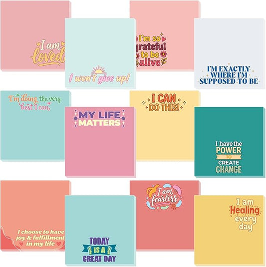 Yinder 24 Pcs Inspirational Sticky Notes Cute Motivational Sticky Notes Pad End of Year Employee Appreciation Gifts Bulk for Teacher Nurse Coworkers Office Supplies 3 x 3'' (Affirmation,Watercolor)