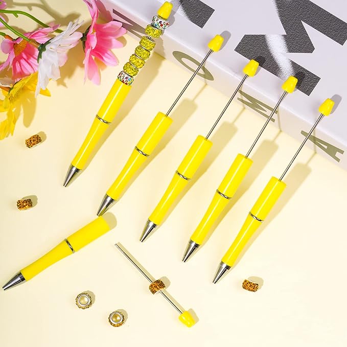 jiebor 30Pcs Yellow Beadable Pens Plastic Bead Ballpoint DIY Cute Cool Pens Black Ink for Women Men Bridal Graduation Gift Office Supplies