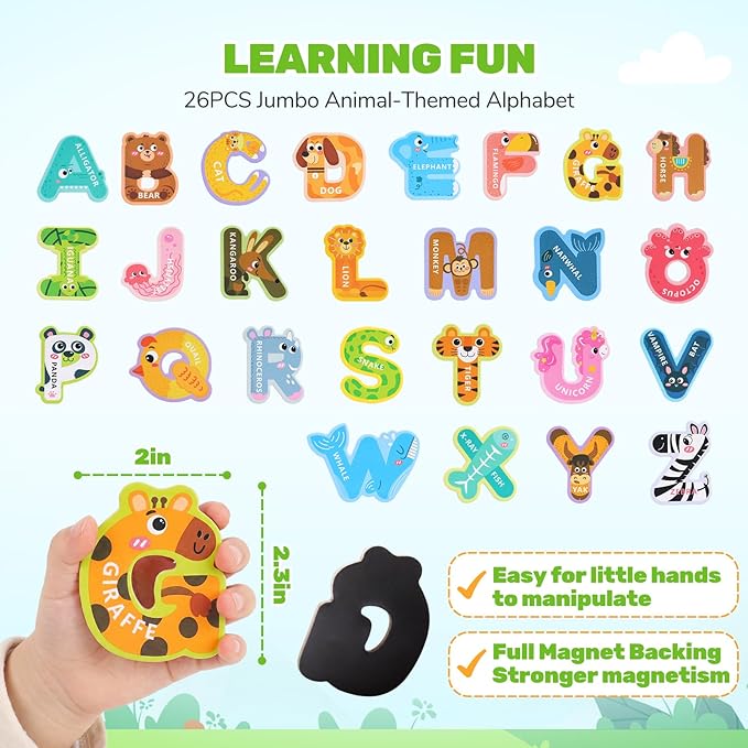 LOVESTOWN Magnetic Letters for Toddlers, 26 Large Animal Alphabet Magnets, Educational Learning Toys, Fridge Magnetic Letters Set