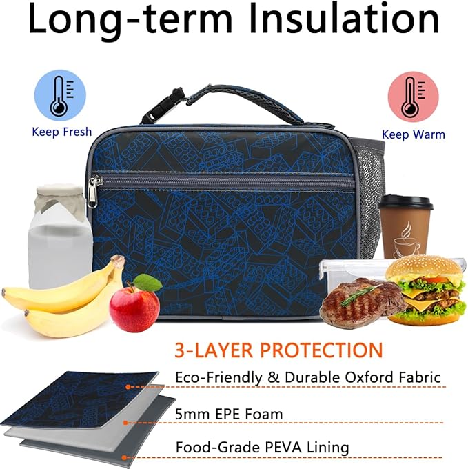 GYEUKHAM Insulated Lunch Box for School, Thermal Reusable Durable Freezable Lunch Bags for Kids Boys Girls Men Women - Small Soft Cooler Portable Lunch Tote Kit for Work Picnic Travel,Brick
