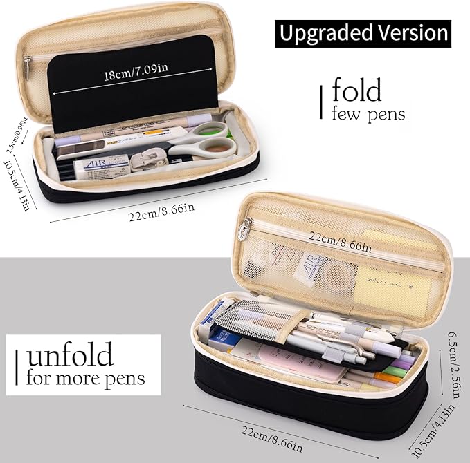 EASTHILL Big Capacity Pencil Pen Case Office College School Large Storage High Capacity Bag Pouch Holder Box Organizer Black White