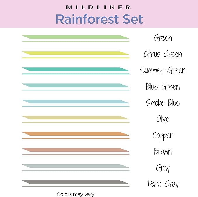 Zebra Pen Mildliner Dual-Tip Highlighter Set, Broad and Fine Tips, No Bleed, Ideal for Bible Highlighting, Journaling, Note-Taking and School Supplies, Assorted Rainforest Ink Colors, 10-Pack (78401)