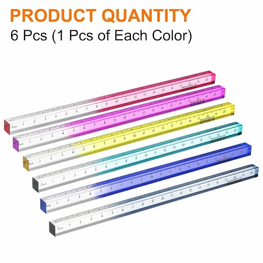 HARFINGTON 6pcs Acrylic Clear Straight Rulers 20cm Metric Transparent Gradient Three-Dimensional Plastic Ruler Square Cube Measuring Tool for Classroom Office, 6 Color