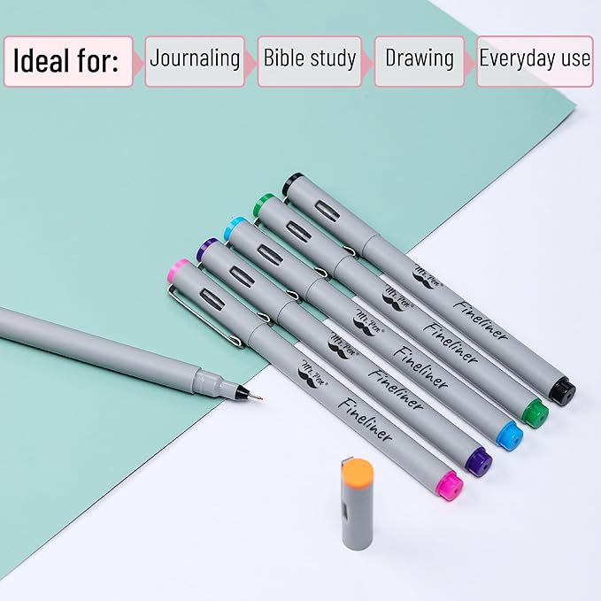 Mr. Pen- Colored Fineliner Pens, 6 Pack, 0.2mm Ultra Fine Point, Smooth Bible Journaling Pens for Detailed Drawing, Note-Taking, Coloring, Sketching, Planning & Art Projects, School Supplies