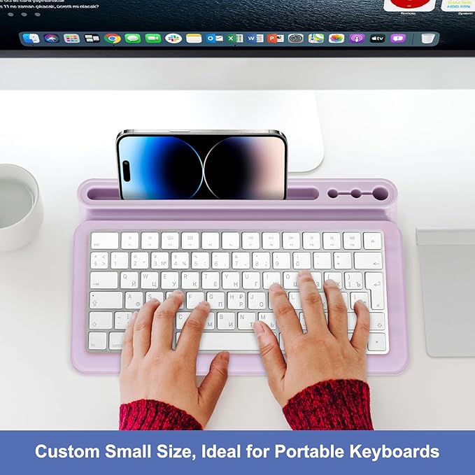 DOLLAR BOSS 12''x7'' Glass Desktop Whiteboard Small Dry Erase Board with Storage Drawer Computer Keyboard Stand Desk Organizer Office Accessories School Supplies with 4 Markers, Purple
