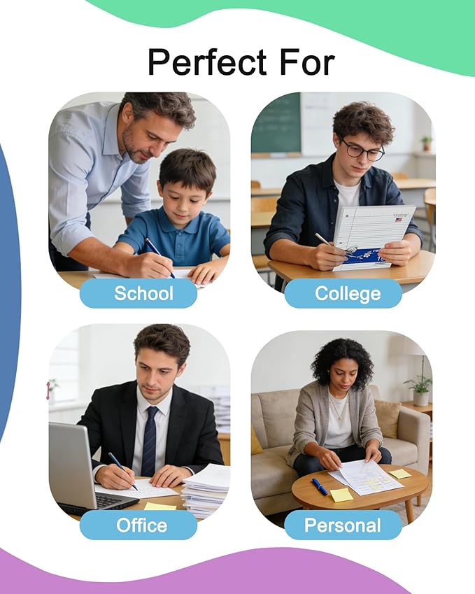 Loose Leaf Paper College Ruled, 8" x 10.5" Binder Filler Paper, 3 Hole Punched Notebook Paper, 3600 Sheets Total 24 Pack 150 Sheets/Pack, Bulk School & Office Supplies, Made in USA