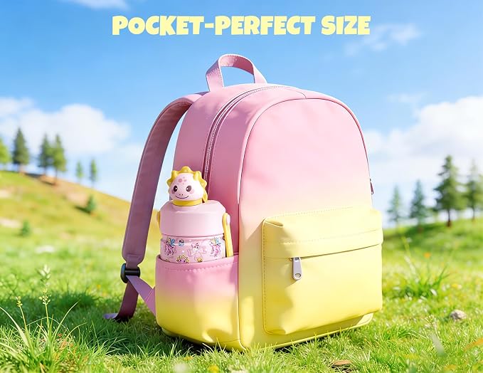 POWCAN 12 oz Kids Water Bottle: 2-in-1 Straw Spout Lid with Soft Animal Head, Leakproof, Backpack Friendly, Keep Cold 24H, Cute Patterns, Insulated Cup for School, Playtime, Trip, Gift (Lovely Trike)