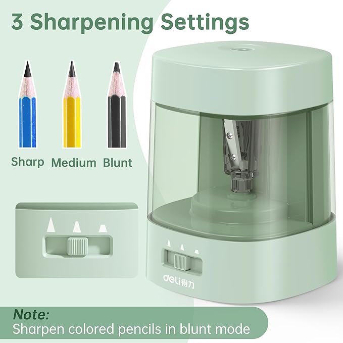 Deli Electric Pencil Sharpener, Automatic Pencil Sharpeners for No.2 Pencils Colored Pencils, USB & Battery Operated Pencil Sharpener for School, Home, Office, Classroom, Green