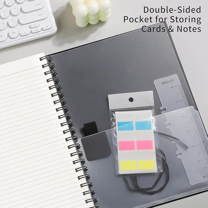 EMSHOI A4 College Ruled Spiral Notebook, Large 8.27"x11.2", Thick 300 Pages/150 Sheets, 100GSM Ink-Proof Waterproof PVC Cover Lay-Flat Lined Journal for Work Office School Writing, Black