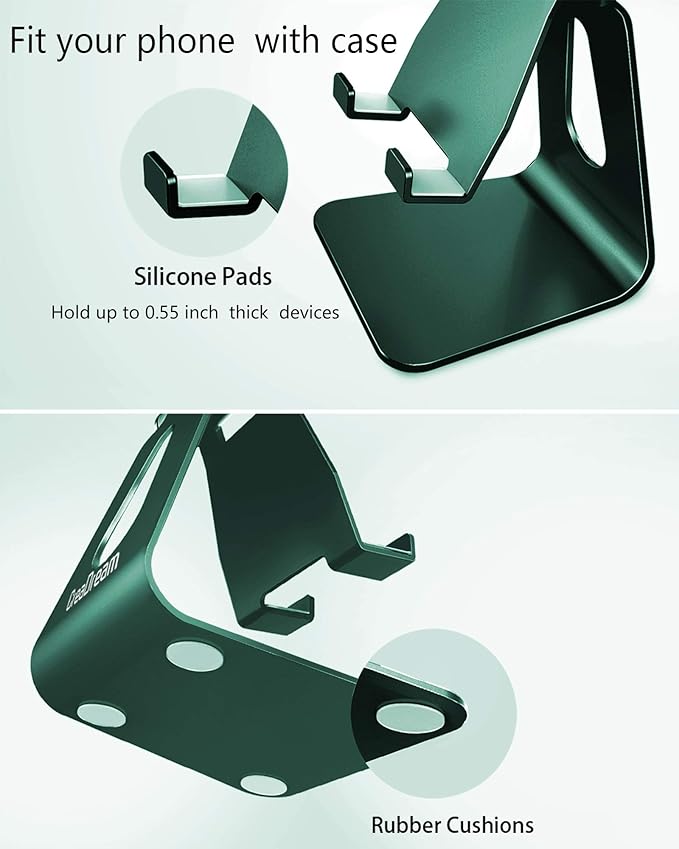 CreaDream Adjustable Cell Phone Stand, Phone Stand, Cradle, Dock, Holder, Aluminum Desktop Stand Compatible with Phone 13 12 11 Pro Max Charging, Accessories Desk, All Mobile Phones, Midnight Green