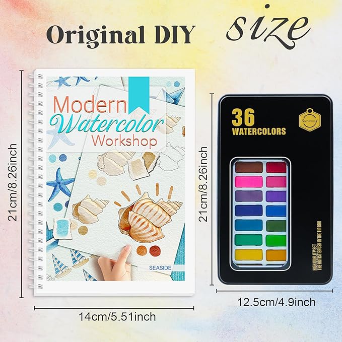 5Pcs Watercolor Workbook, Beginner-Friendly Water Coloring Book with 36 Colors Paint, Watercolor Paper, Watercolor Painting Kit - Beginner Friendly Watercolor Workbook with Step by Step for Adults