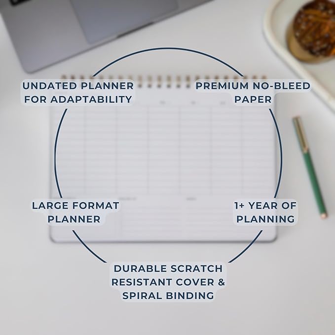 Undated Weekly Planner | 8.25” x 11.75” Work To-Do Notebook | ADHD Academic Organizer | Multi-Layout | Men and Women Planner | College Supplies | Navy | Landscape Layout