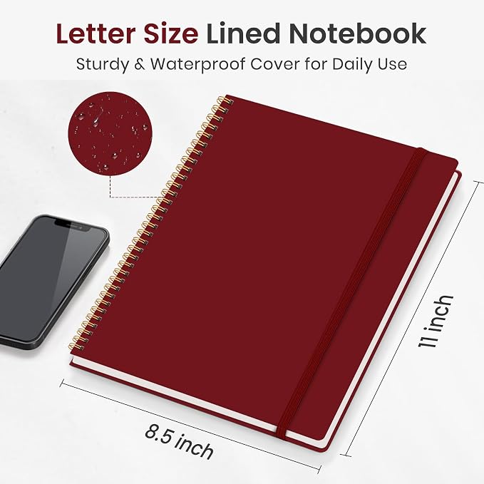 Taja Large Spiral Lined Notebook for Work, Journal for Women & Men