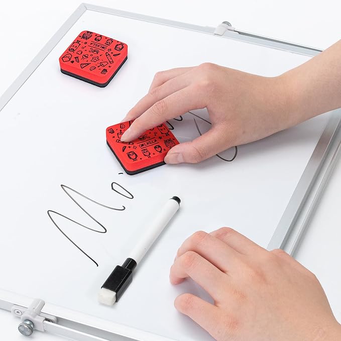 OWLKELA 30Pcs Dry Erase Erasers, Magnetic Whiteboard Eraser, Mini Whiteboard Cleaning Pads for Classroom, Office and Home, Red