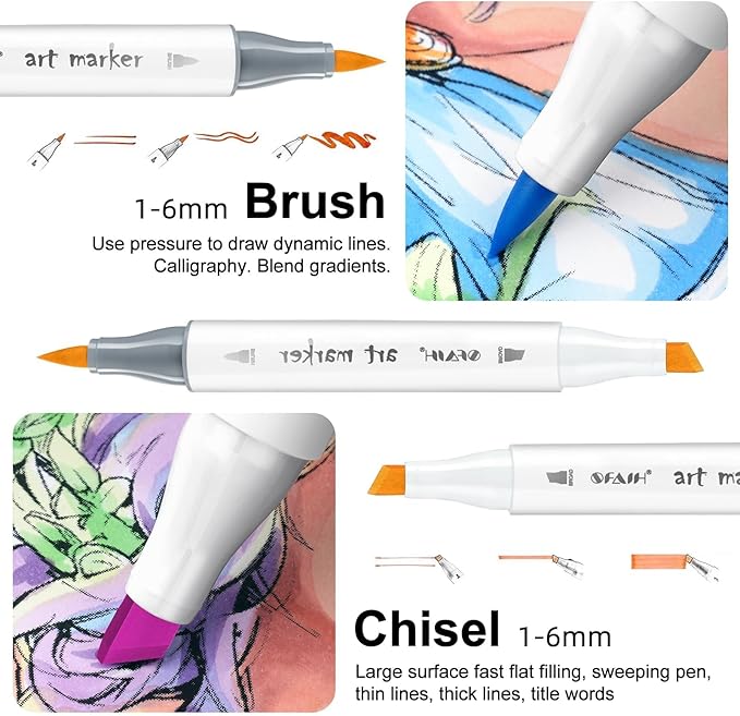 SFAIH 168 Alcohol Markers Set with Leather Marker Organizer- Dual Tip Brush and Chisel Permanent Pens for Adult Coloring, Anime Drawing, Illustration, with Premium Carrying Case & Adjustable Strap