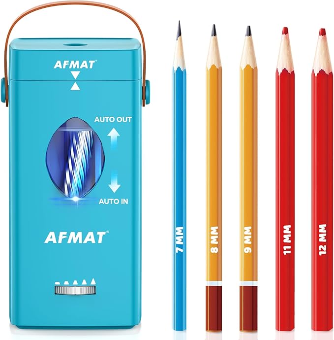 AFMAT Electric Pencil Sharpener, Fully Automatic Pencil Sharpener for 6-12mm No.2/Jumbo Pencils, Auto in & Out, 5 Sharpness Modes, Rechargeable Heavy Duty Sharpeners for Classroom/Home/Office PSC7