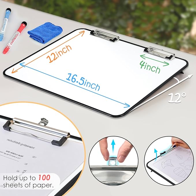 Slant Board for Writing,16.5x12 inch-Magnetic Desktop Whiteboard Writing Slope, Dry Erase White Boards Desktop with 5 Color Dry Erase Board Markers,Black Frame