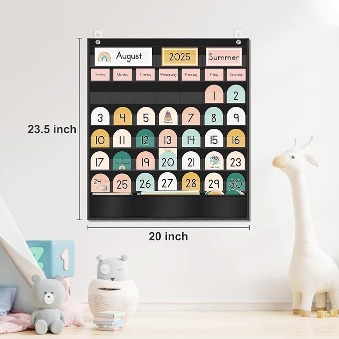 Rainbow Classroom Calendar Pocket Chart with 90 Cards, Monthly Calendar and Weather Pocket Chart for Easy Learning, Calendar Pocket Chart for Classroom, Preschool and Home, 23.5" x 20"